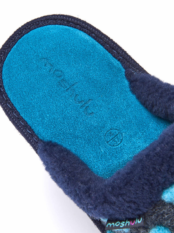 Blue colourful spotty mule slippers - MALIA REMIX INDIGO