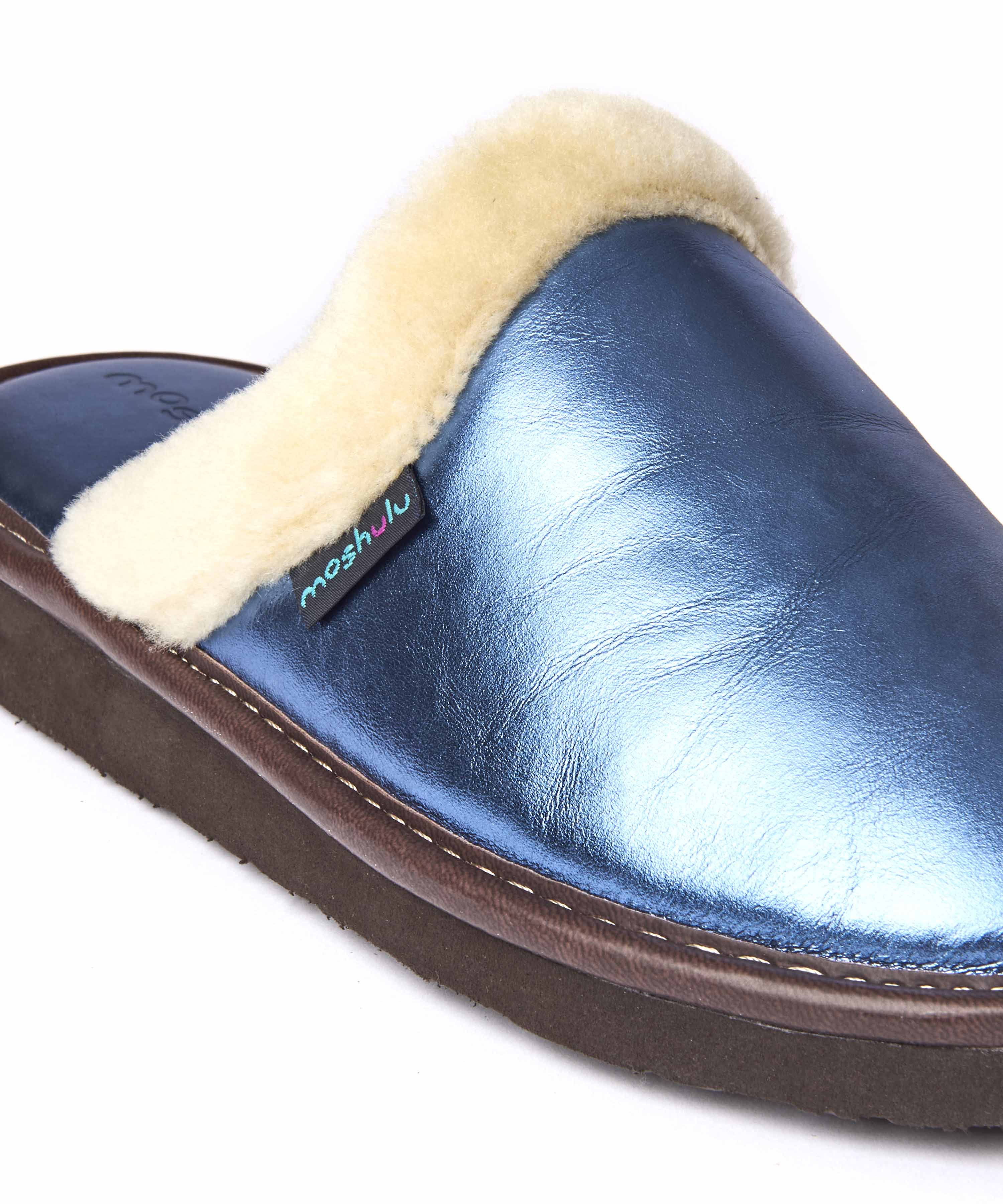 ADELE METALLIC BLUE | Blue colourful metallic leather mule