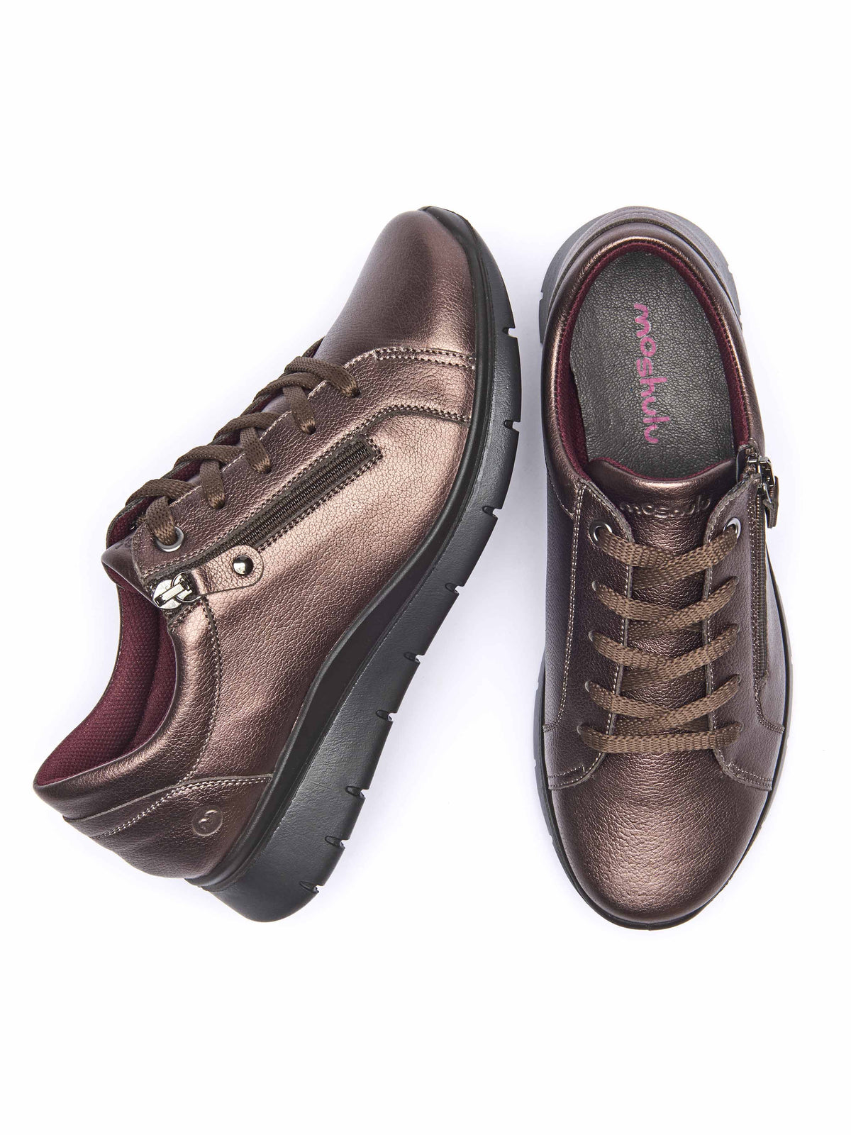 Metallic / Brown casual lightweight trainers - KENSEY BRONZE METALLIC LEATHER