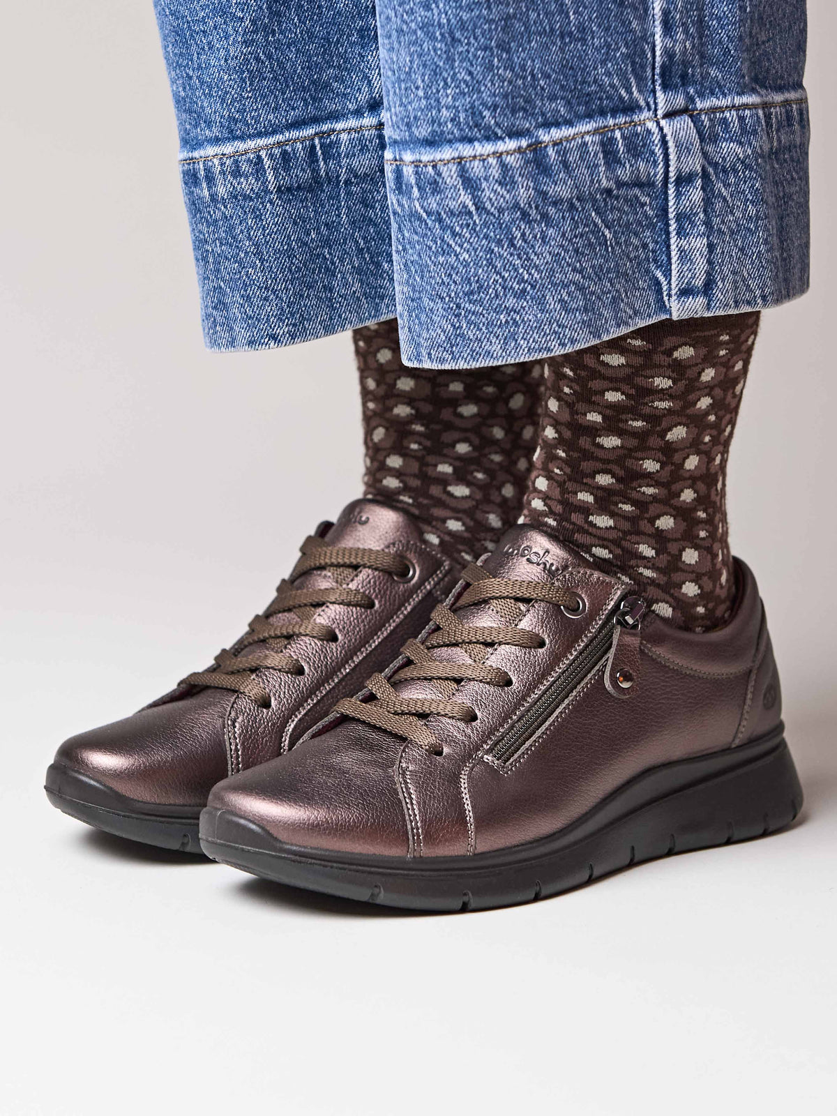Metallic / Brown casual lightweight trainers - KENSEY BRONZE METALLIC LEATHER