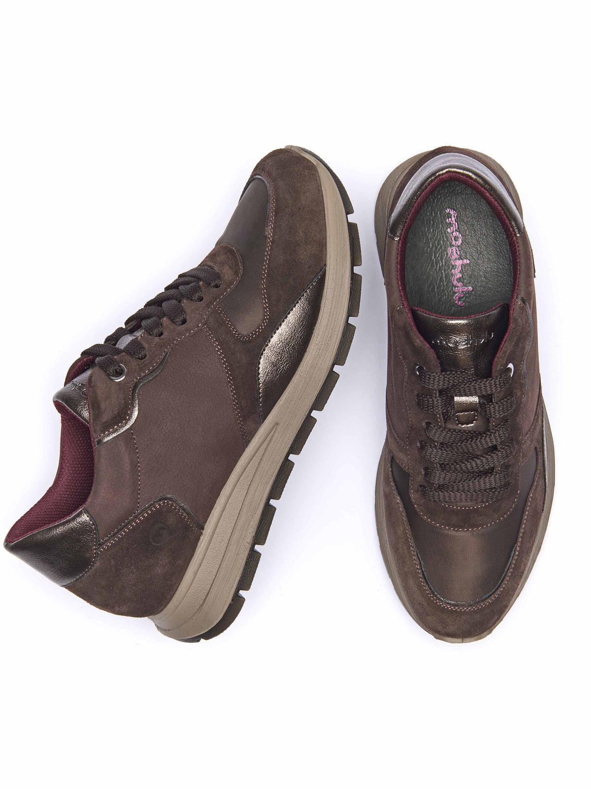 Brown lace up mesh panel trainers - TERESA BROWN SUEDE/NUBUCK
