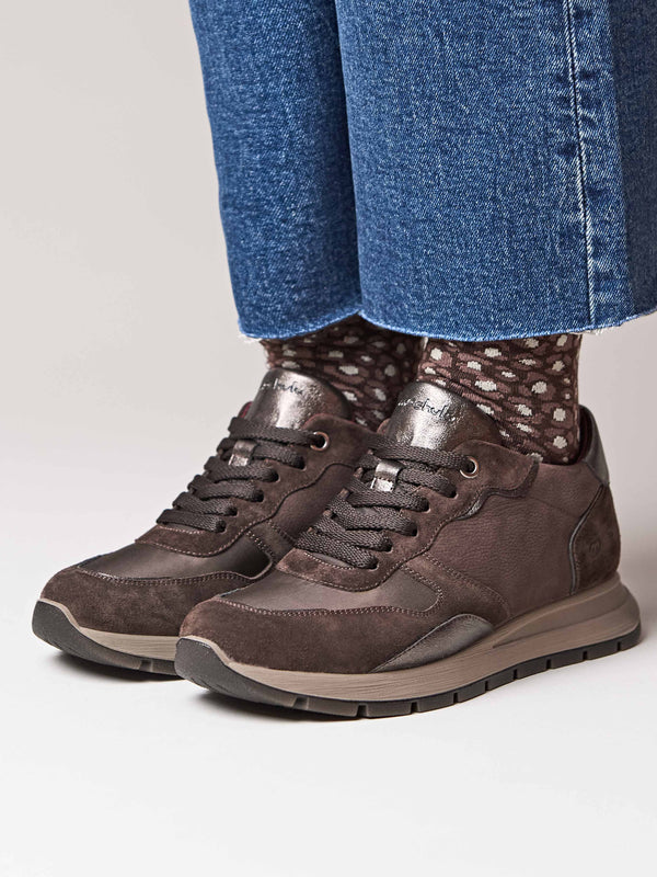 Brown lace up mesh panel trainers - TERESA BROWN SUEDE/NUBUCK