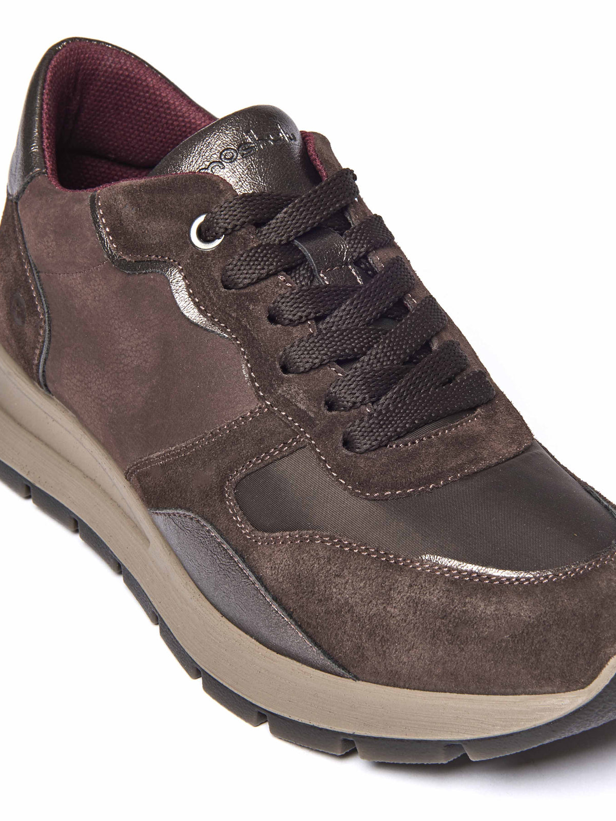 Brown lace up mesh panel trainers - TERESA BROWN SUEDE/NUBUCK