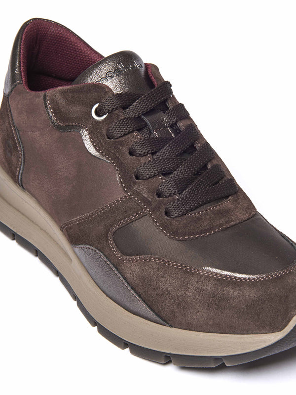 Brown lace up mesh panel trainers - TERESA BROWN SUEDE/NUBUCK