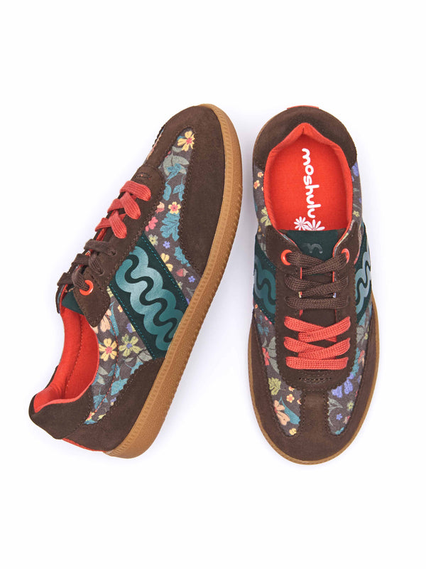 Brown sporty lace up trainers - MARGOT BROWN ACORN PRINT SUEDE
