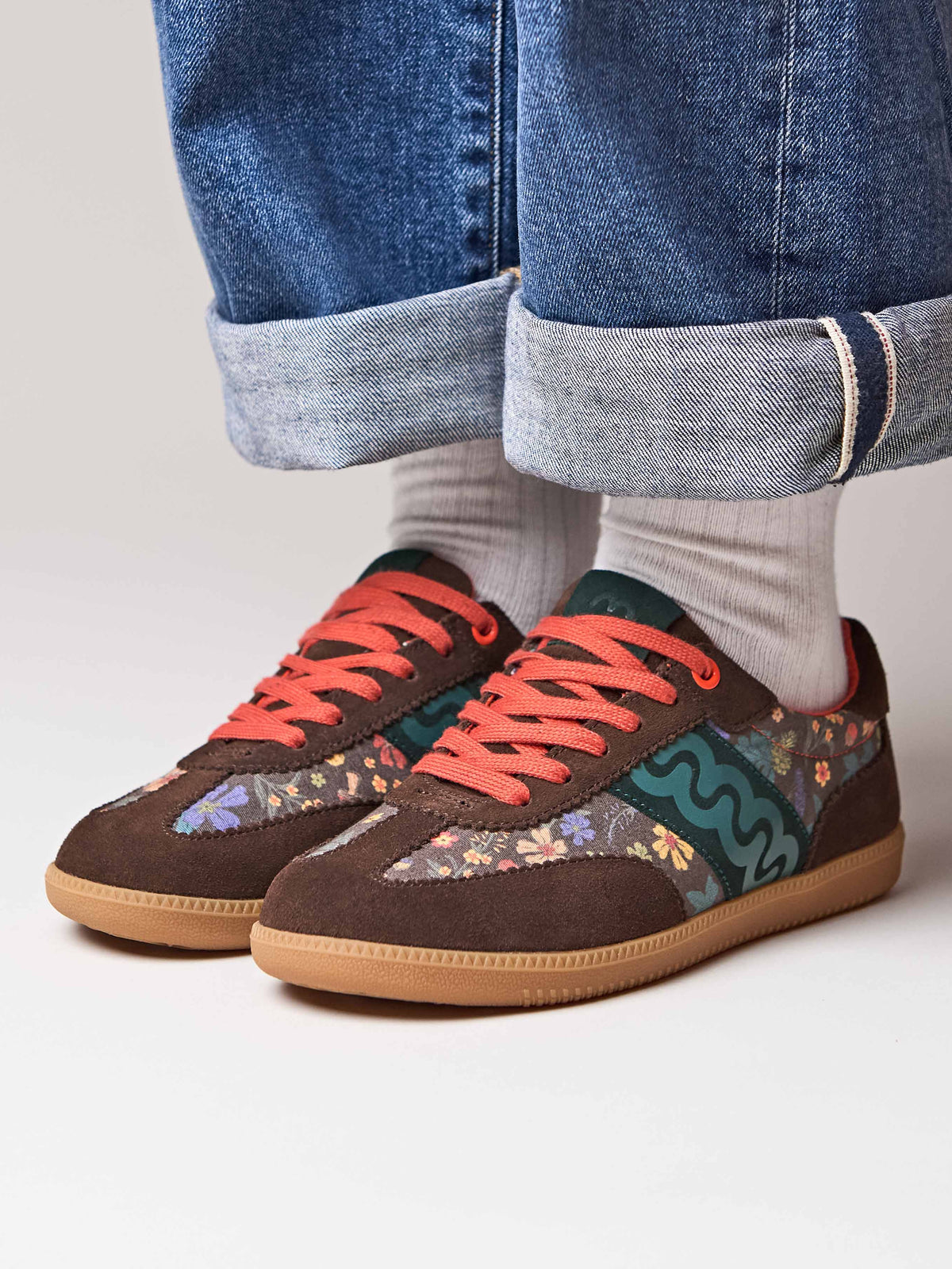 Brown sporty lace up trainers - MARGOT BROWN ACORN PRINT SUEDE