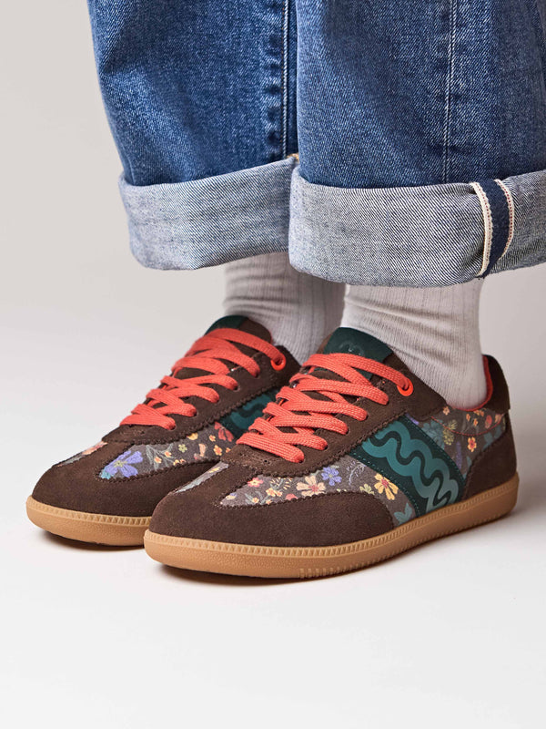Brown sporty lace up trainers - MARGOT BROWN ACORN PRINT SUEDE