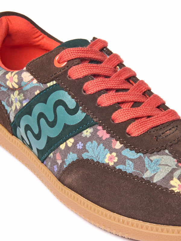 Brown sporty lace up trainers - MARGOT BROWN ACORN PRINT SUEDE