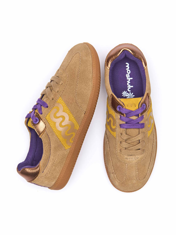 Brown sporty lace up trainers - MARGOT HONEY TAN SUEDE