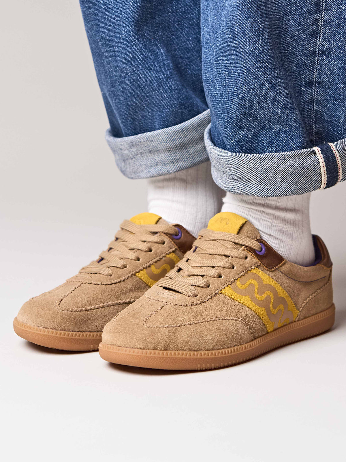 Brown sporty lace up trainers - MARGOT HONEY TAN SUEDE