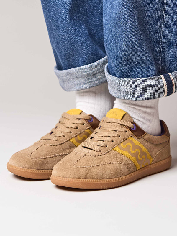 Brown sporty lace up trainers - MARGOT HONEY TAN SUEDE