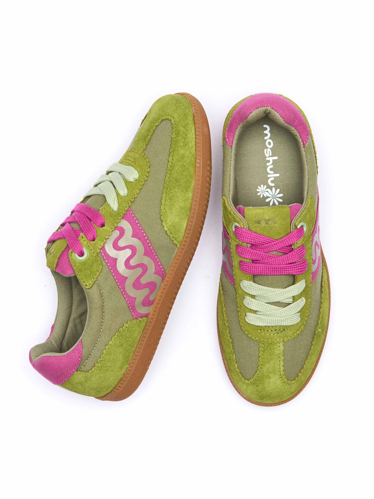 Green sporty lace up trainers - MARGOT LICHEN GREEN/FUCHSIA PINK