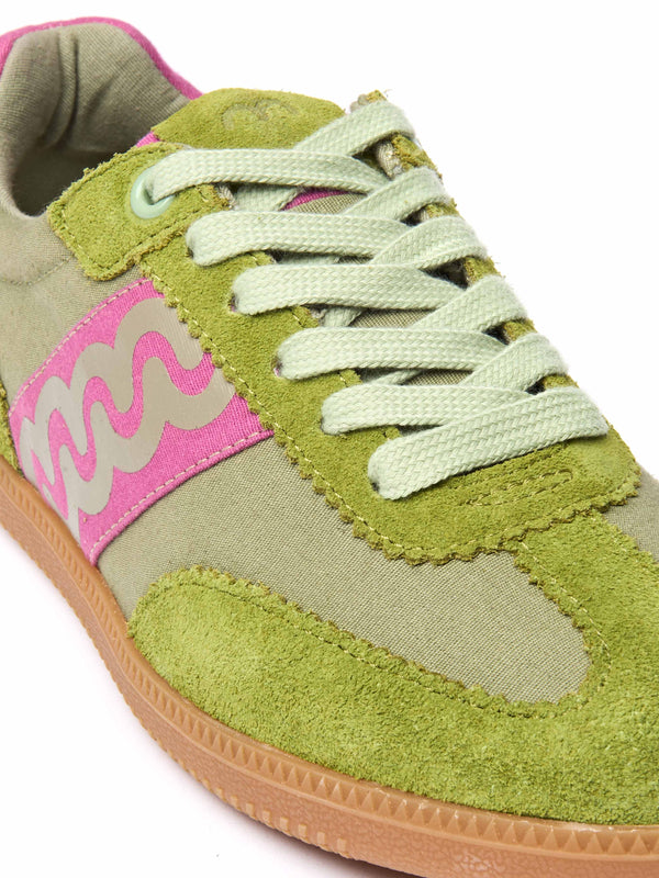Green sporty lace up trainers - MARGOT LICHEN GREEN/FUCHSIA PINK