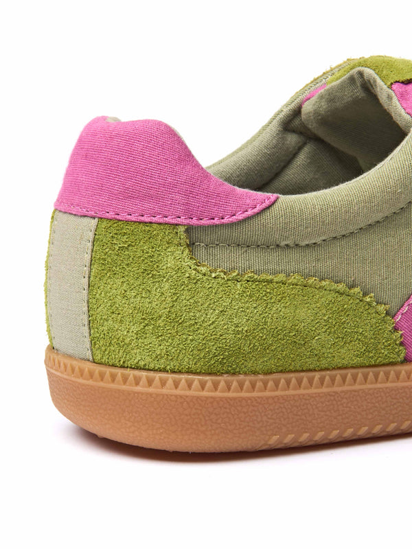 Green sporty lace up trainers - MARGOT LICHEN GREEN/FUCHSIA PINK