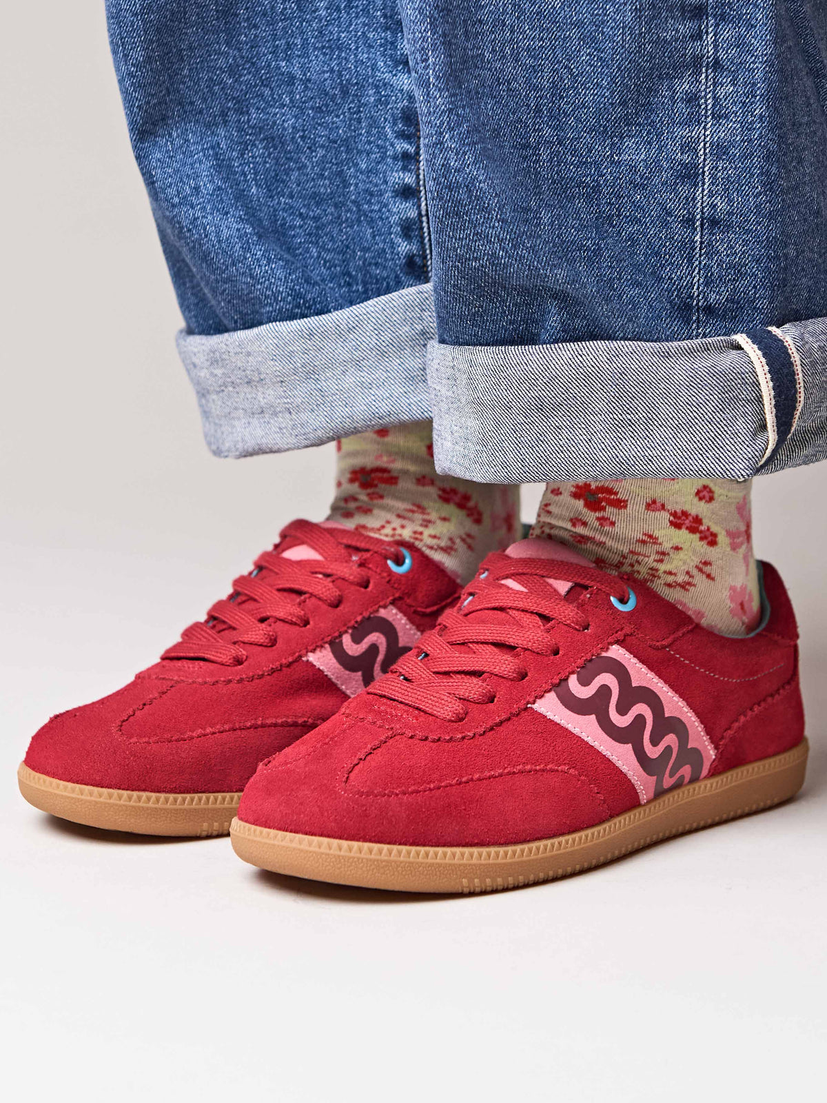 Red sporty lace up trainers - MARGOT RED SUEDE
