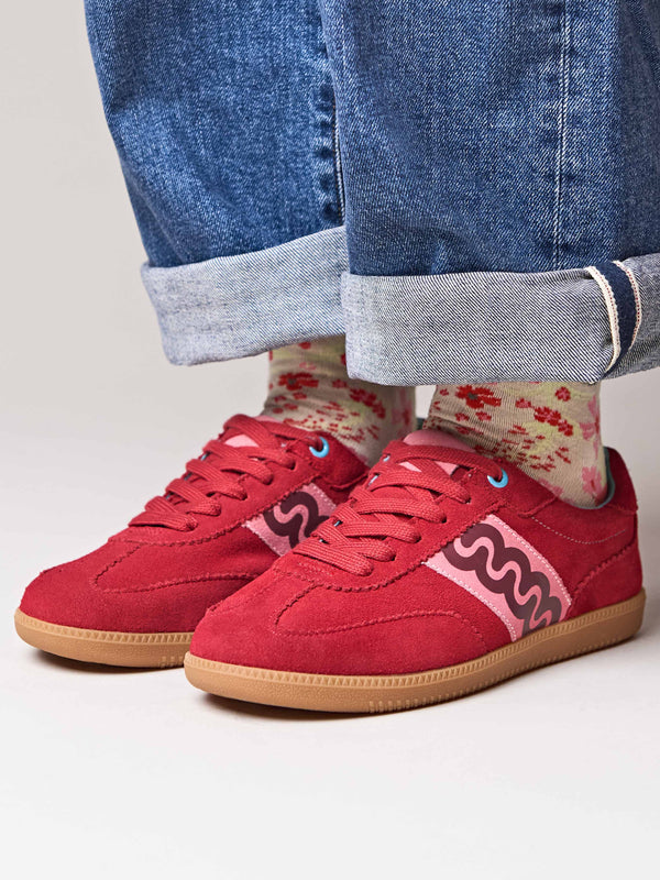 Red sporty lace up trainers - MARGOT RED SUEDE