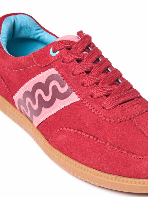 Red sporty lace up trainers - MARGOT RED SUEDE