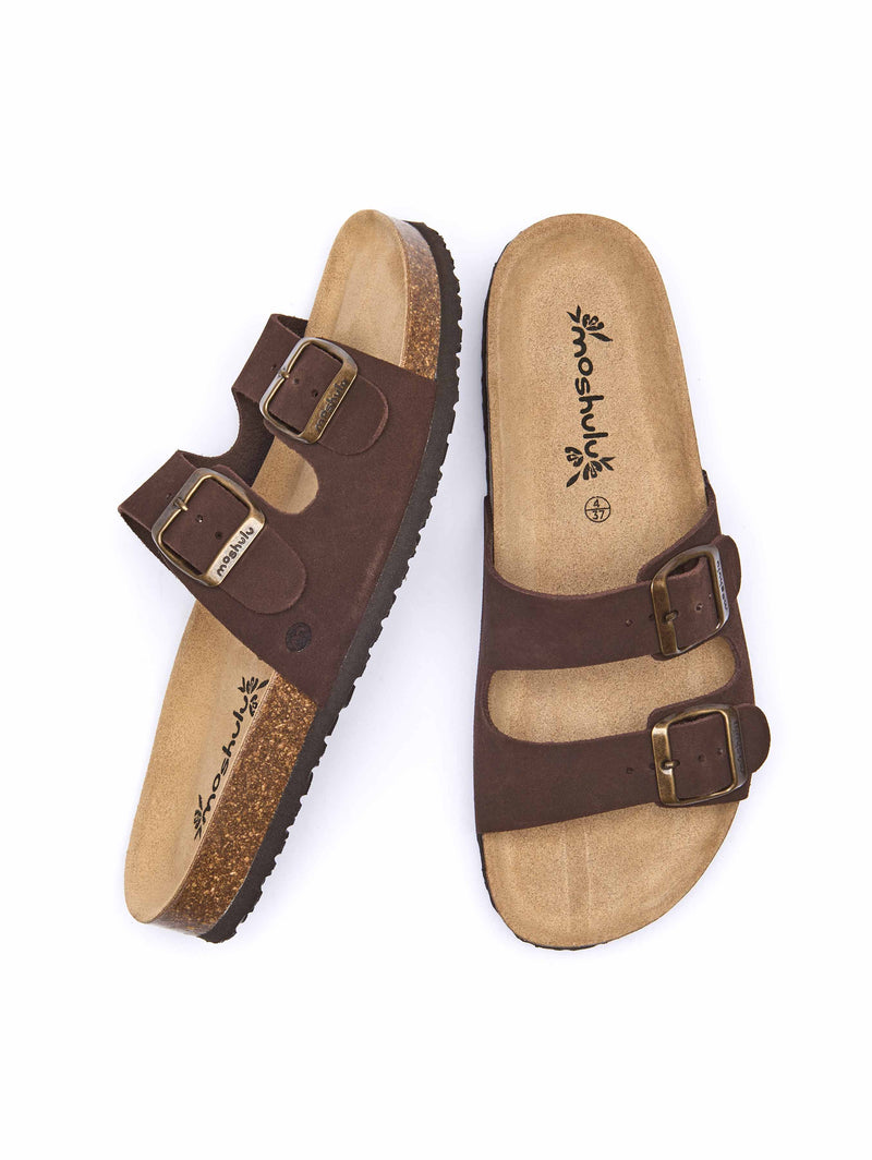 Brown leather cork footbed sandals - DANUBE 2 BROWN SUEDE