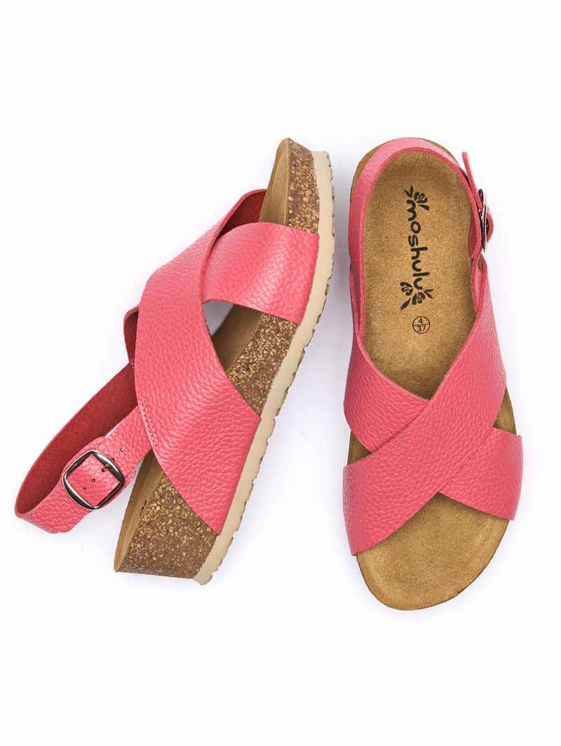 Pink slingback cork wedge sandals - HARLYN CORAL PINK LEATHER