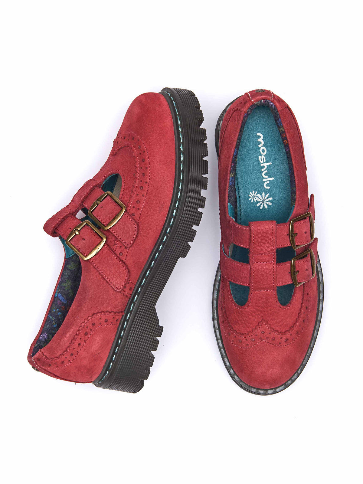 Red chunky Mary Jane shoes - CALTHIA RED NUBUCK