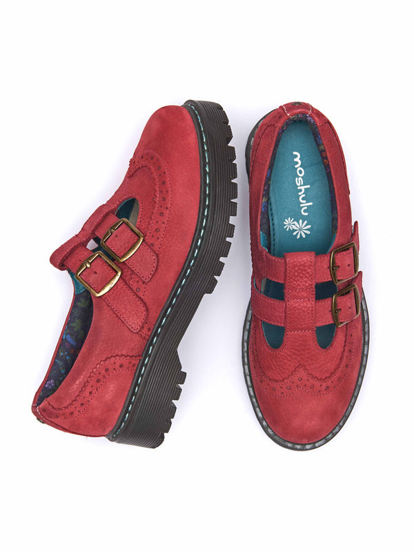 Red chunky Mary Jane shoes - CALTHIA RED NUBUCK