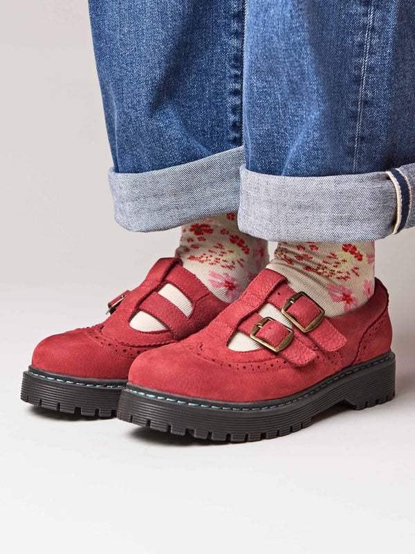 Red chunky Mary Jane shoes - CALTHIA RED NUBUCK
