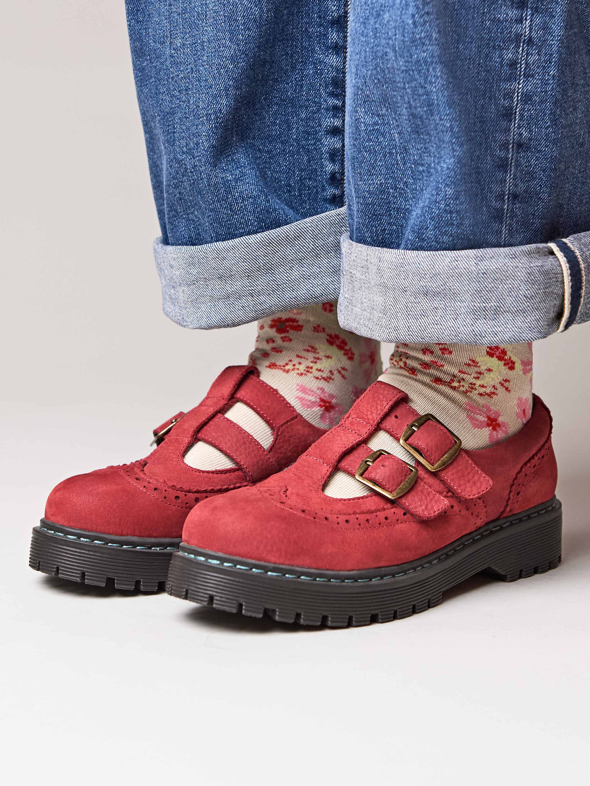 Neutral devon Floral scalloped crew sock - MOORII OATMEAL