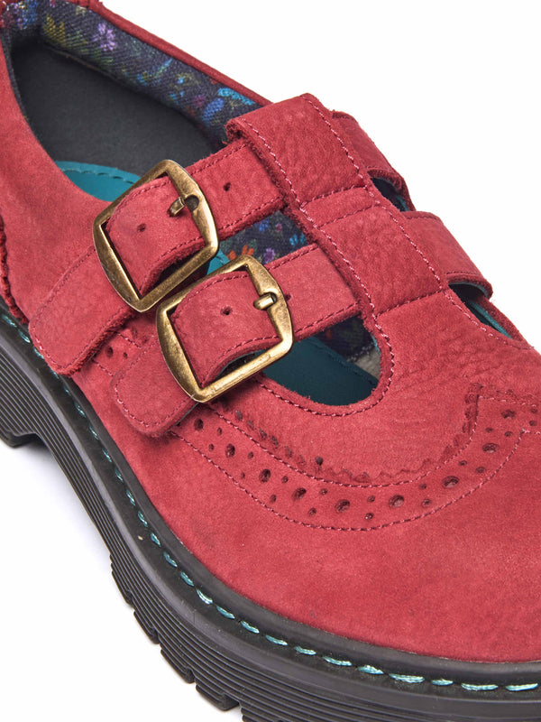 Red chunky Mary Jane shoes - CALTHIA RED NUBUCK