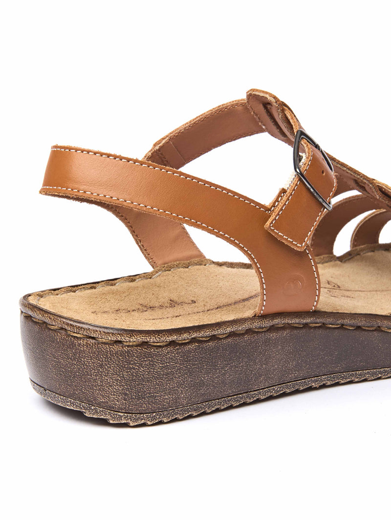 Brown platform wedge strappy sandals - PARADAS TAN/LEOPARD PRINT