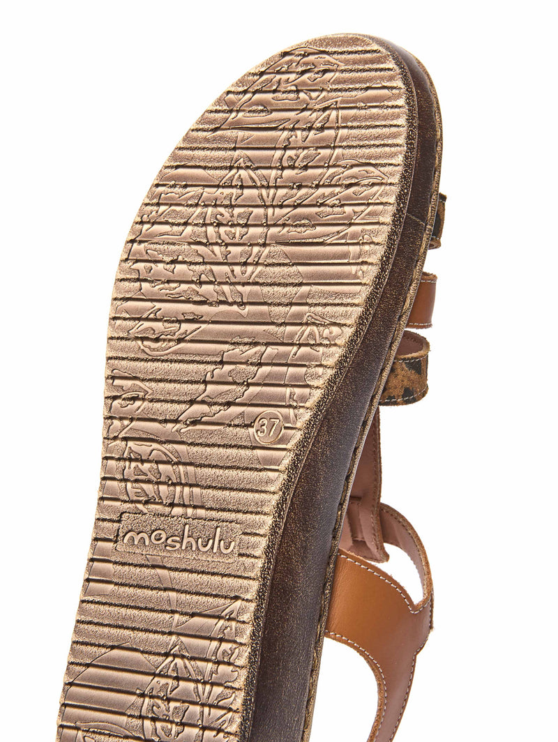 Brown platform wedge strappy sandals - PARADAS TAN/LEOPARD PRINT