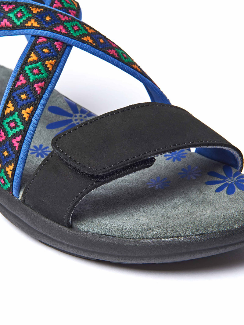 Black Adjustable textile & nubuck activity sandals - TEIGN BLACK MULTI