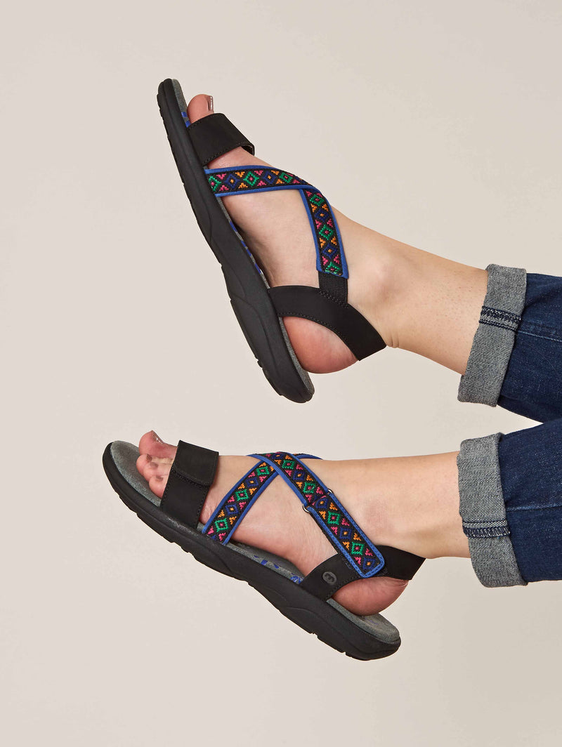 Black Adjustable textile & nubuck activity sandals - TEIGN BLACK MULTI