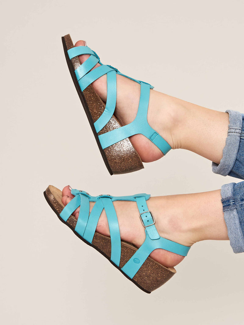 Blue mid-wedge cork sandal - POLPERRO POOL BLUE