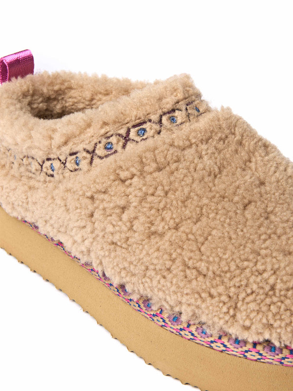 Neutral boucle Turkish mule slipper - CUBA BISCUIT