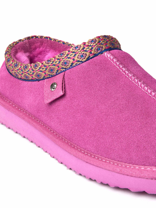 Pink slip on sheepskin slipper - KIMOTO 2 FUCHSIA PINK