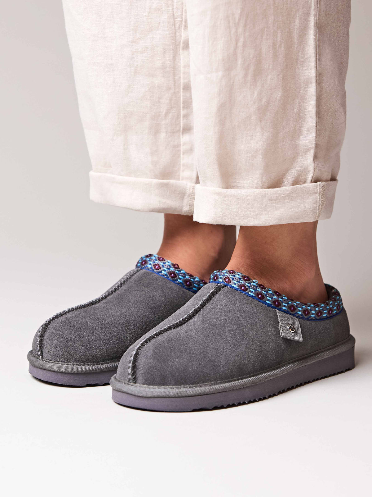 Grey slip on sheepskin slipper - KIMOTO 2 GREY