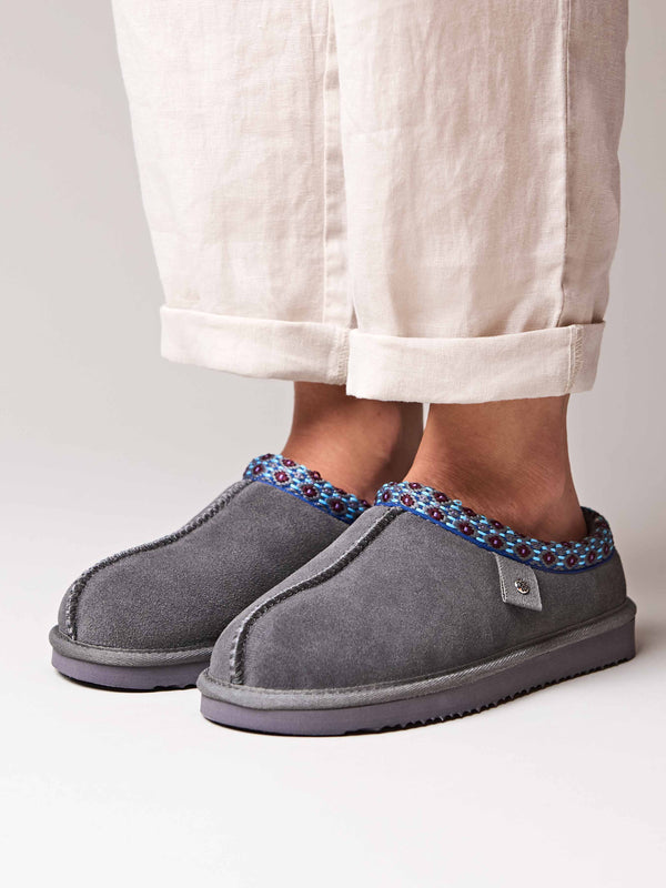Grey slip on sheepskin slipper - KIMOTO 2 GREY
