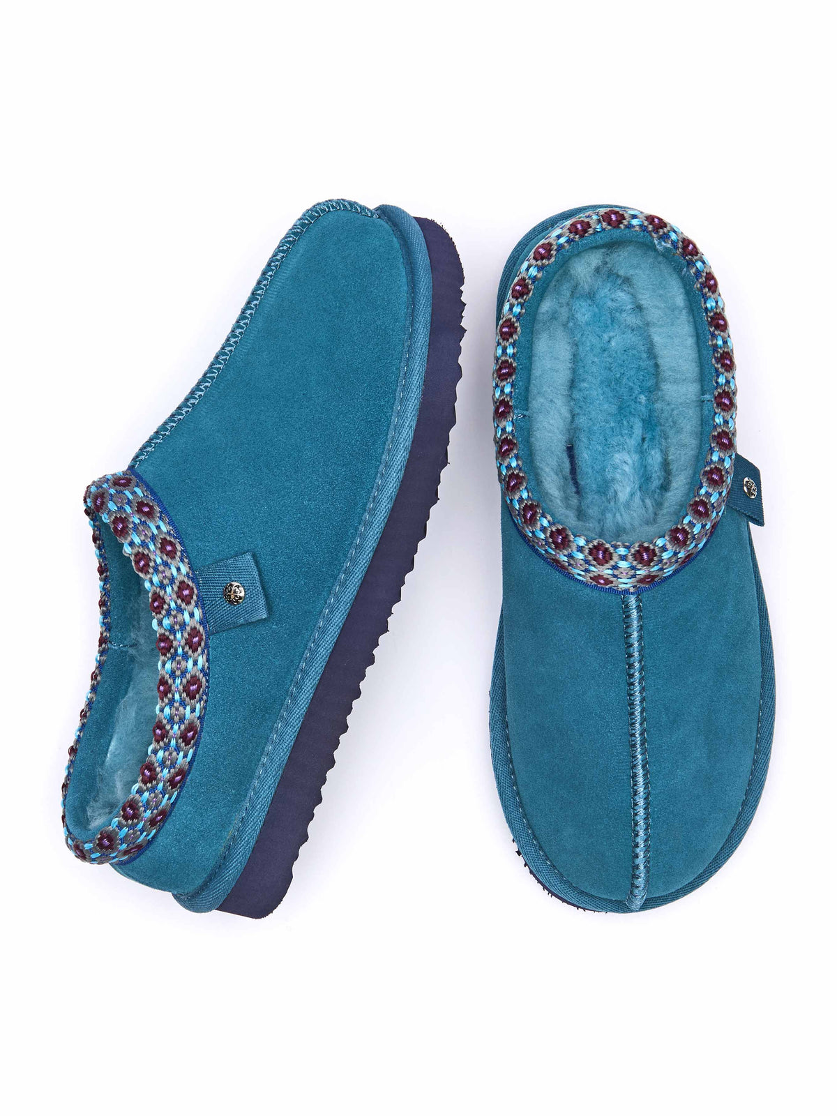 Blue slip on sheepskin slipper - KIMOTO 2 LAGOON SUEDE