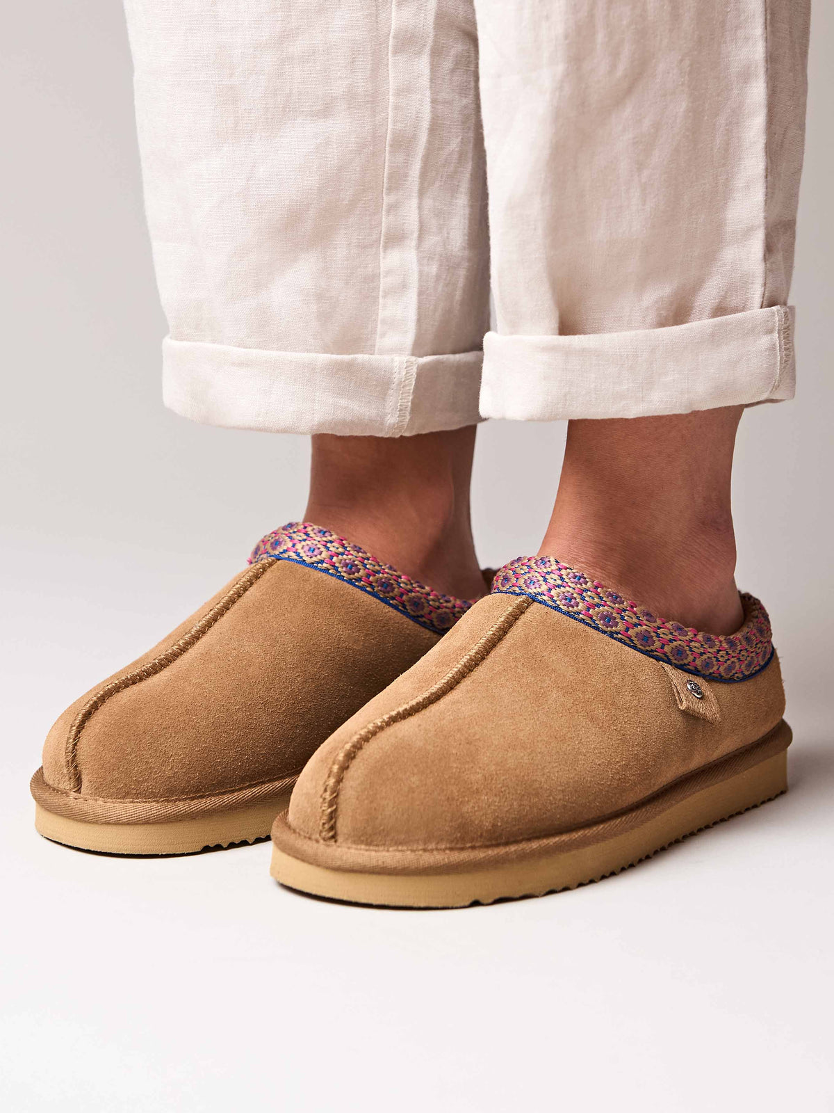Brown slip on sheepskin slipper - KIMOTO 2 TAN