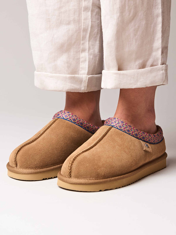 Brown slip on sheepskin slipper - KIMOTO 2 TAN