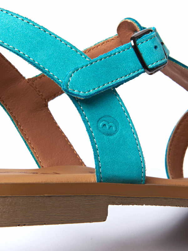 Blue strappy nubuck t-bar sandals - SALTERN F/S TEAL SEA NUBUCK