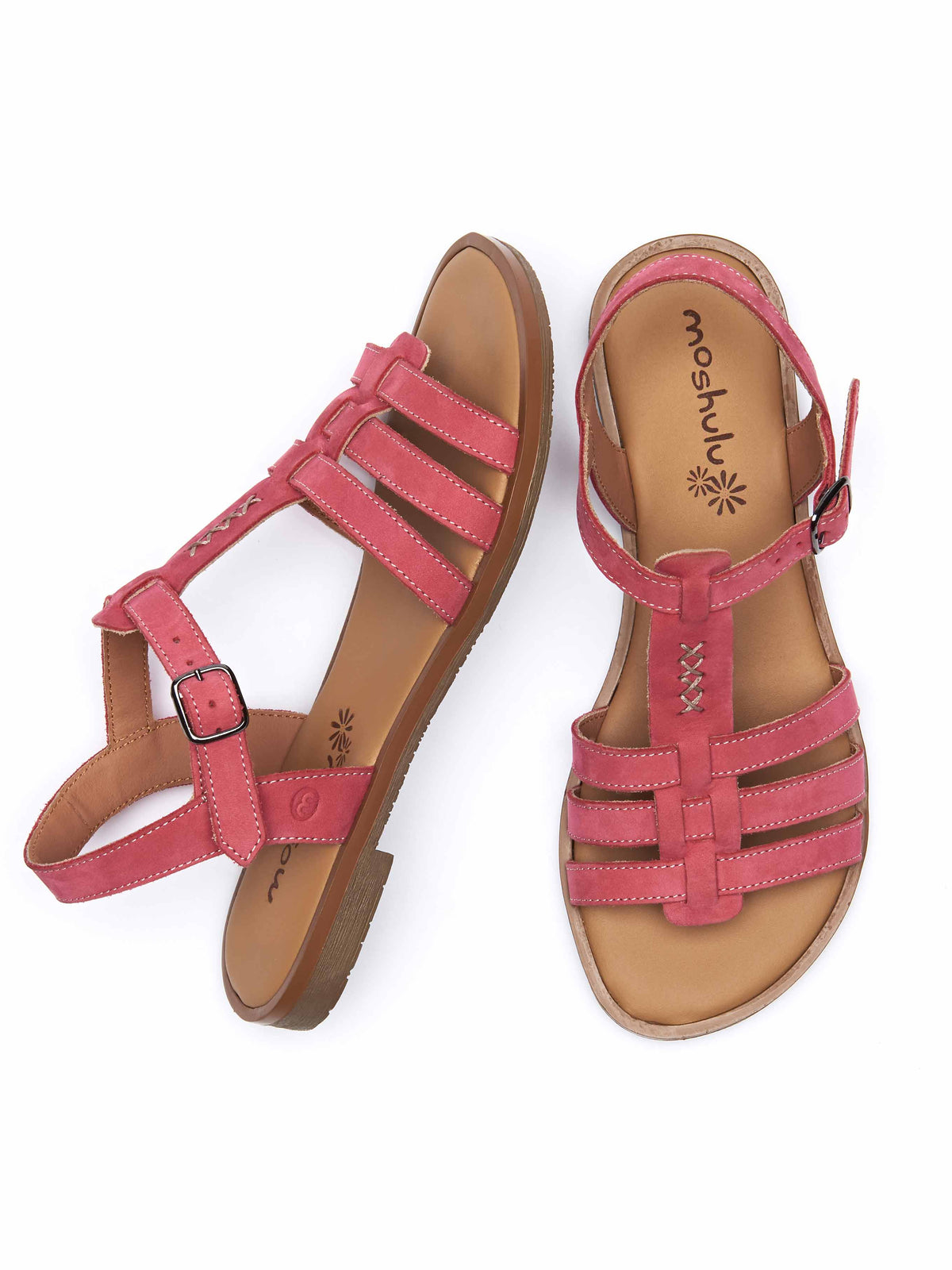 Pink / Red strappy nubuck t-bar sandals - SALTERN F/S PARADISE PINK NUBUCK