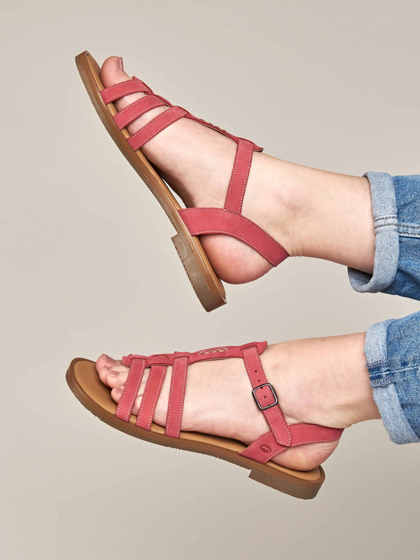Pink / Red strappy nubuck t-bar sandals - SALTERN F/S PARADISE PINK NUBUCK
