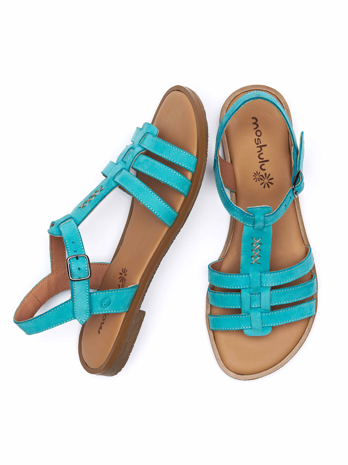 Blue strappy nubuck t-bar sandals - SALTERN F/S TEAL SEA NUBUCK