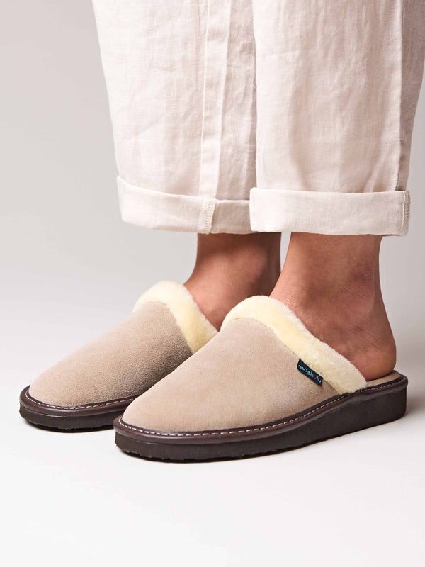 Neutral classic suede mule slippers - VITORIA BEIGE