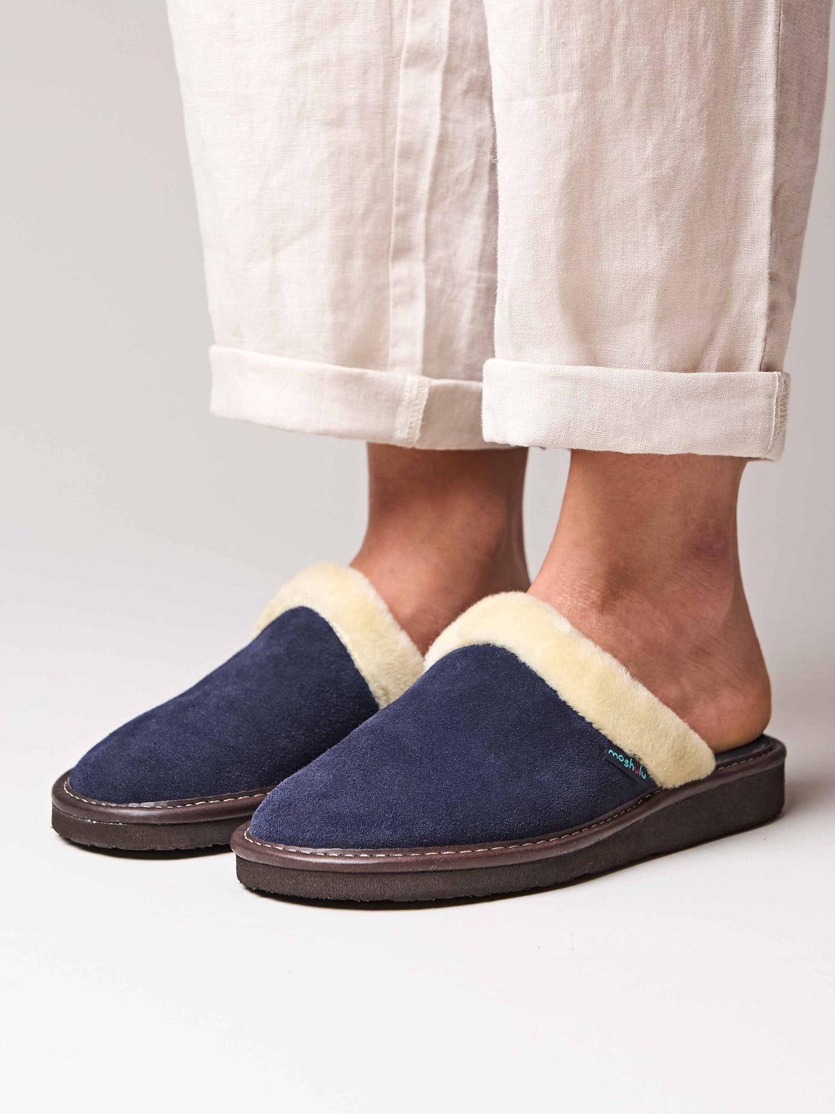 Blue classic suede mule slippers - VITORIA NAVY