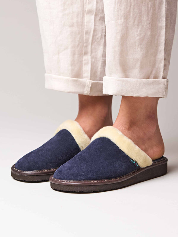 Blue classic suede mule slippers - VITORIA NAVY