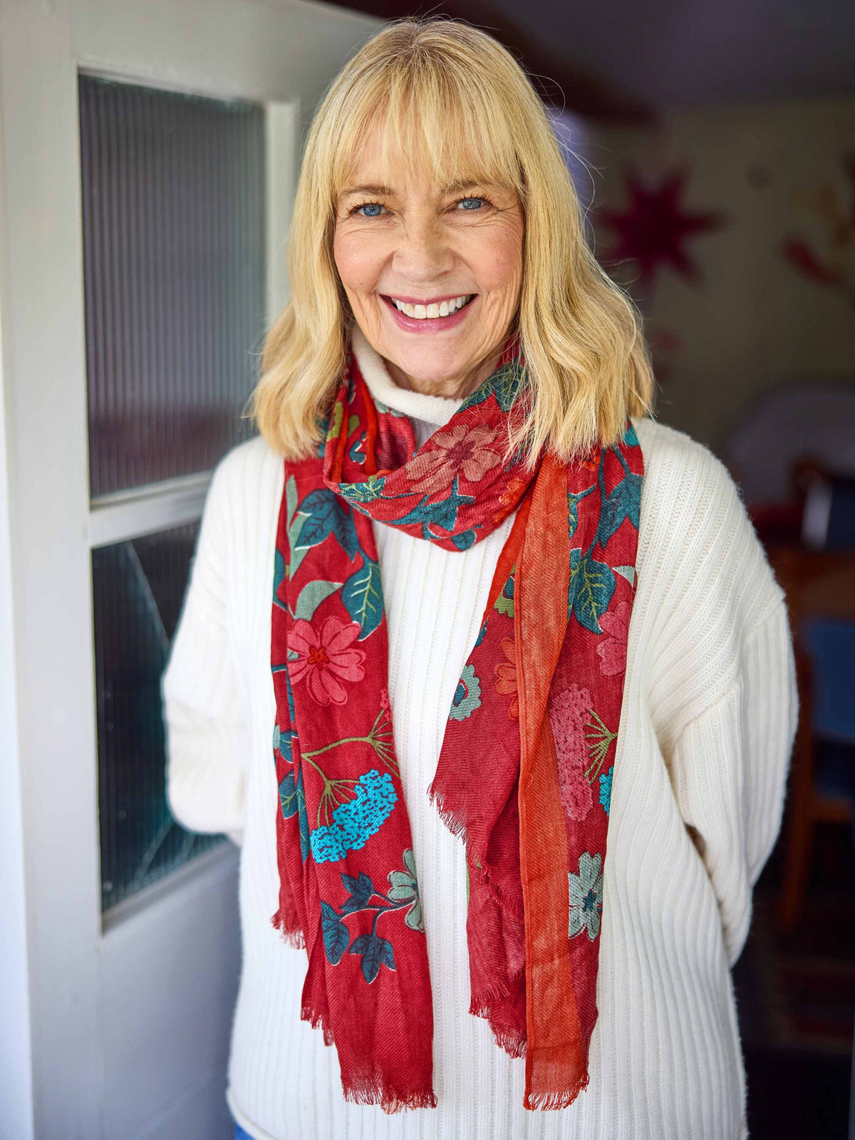 Red devon floral wool scarf - CORMORANT ZINFANDEL RED DEVON FLORAL