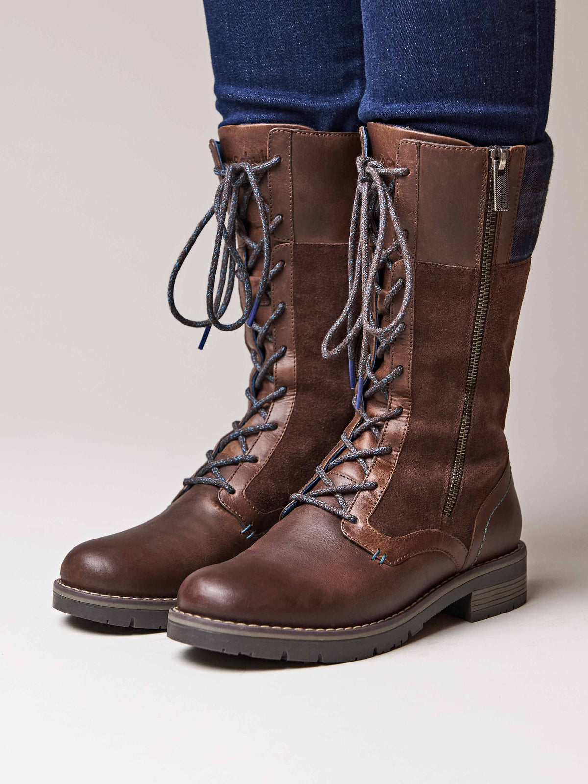 Brown mid calf lace up boot - HELGA CHOCOLATE WAXY