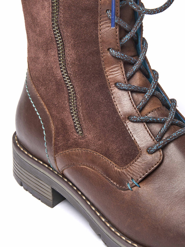 Brown mid calf lace up boot - HELGA CHOCOLATE WAXY